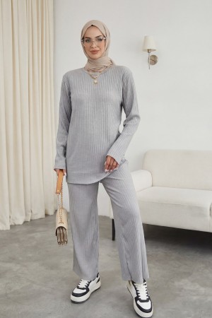 Bisiklet Yaka Kaşkorse Takım    -Açık Gri