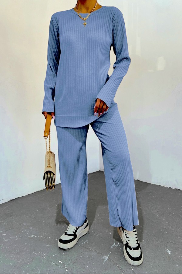 Crew Neck Camisole Set    -Blue