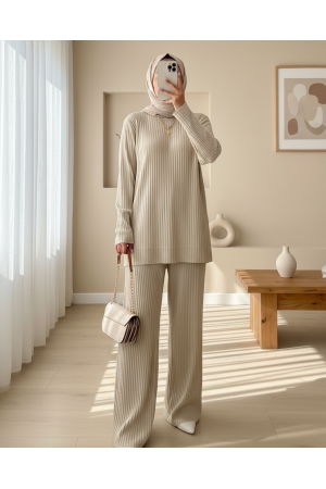 Crew Neck Camisole Set      -Stone