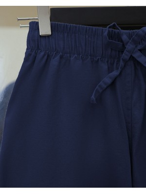 Bağcık Detaylı Bol Paça Beli Lastikli Keten Pantolon -K.Laci