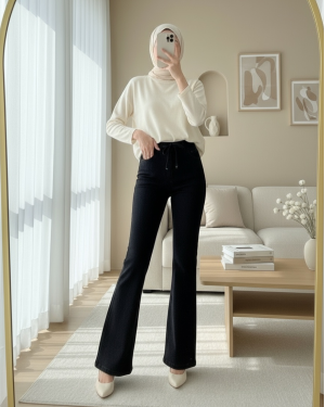 İspanyol Paça Bağcık Detaylı Kot Pantolon  -Antrasit