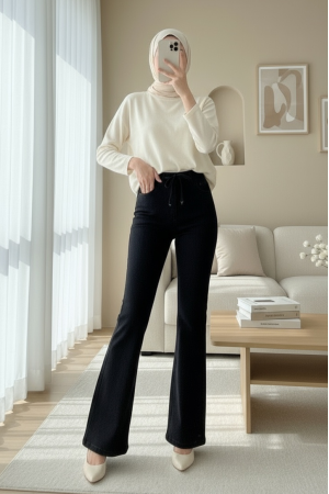 İspanyol Paça Bağcık Detaylı Kot Pantolon  -Antrasit