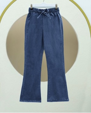 İspanyol Paça Bağcık Detaylı Kot Pantolon  -Buz Mavi