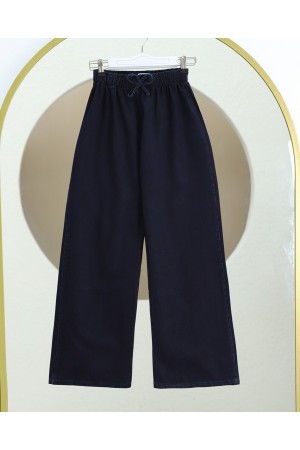 Bol Paça Beli Lastikli Bağcık Detaylı Kot Pantolon     -K.Laci