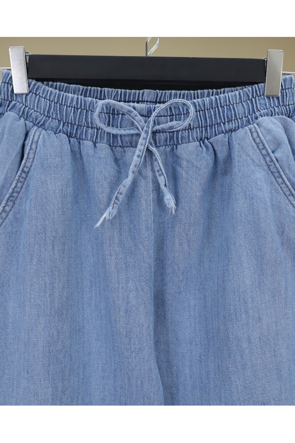 Beli Lastikli Cepli Bol Paça Kot Pantolon -Buz Mavi