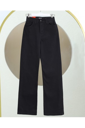 Çok Cepli Yüksek Bel Kot Pantolon -Siyah