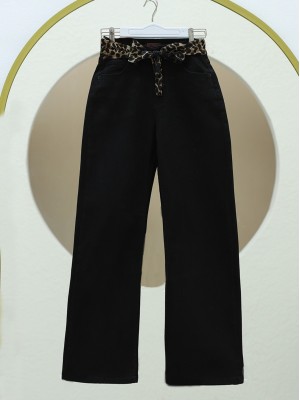 Palazzo Jeans with Scarf Detail -Black