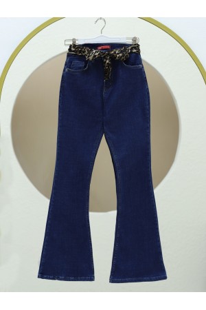 İspanyol Paça Fular Detaylı Kot Pntolon -İndigo