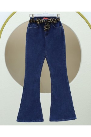 Bell-bottomed Jeans with Scarf Detail -Dark blue