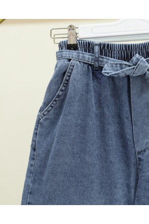 بنطال جينز واسع الساق مع حزام خصر مطاطي -جليدي