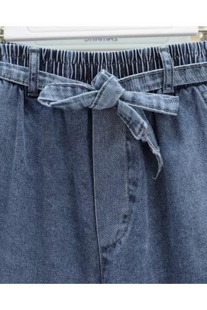 بنطال جينز واسع الساق مع حزام خصر مطاطي -جليدي