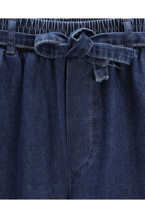 بنطال جينز واسع الساق مع حزام خصر مطاطي -اللون النيلي