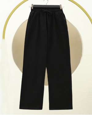 Beli Lastikli Cepli Bol Paça Kot Pantolon  -Siyah