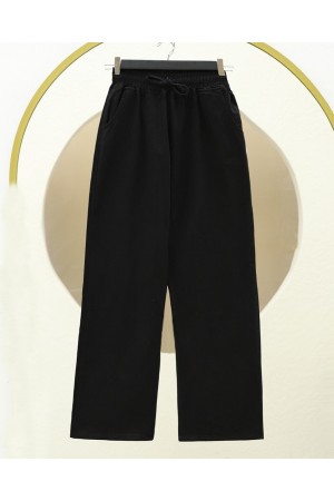 Elastic Waist Wide Leg Jeans with Pockets  -Black