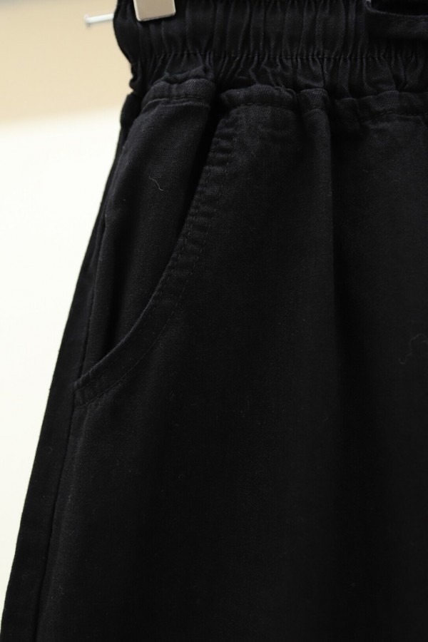 Beli Lastikli Cepli Bol Paça Kot Pantolon  -Siyah