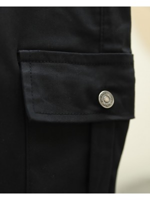 Beli ve Paçası Lastikli Bağcıklı Kargo Kot Pantolon -Siyah