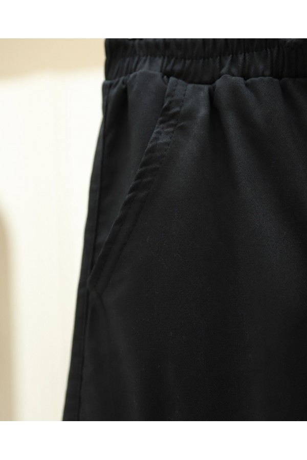 Beli ve Paçası Lastikli Bağcıklı Kargo Kot Pantolon -Siyah