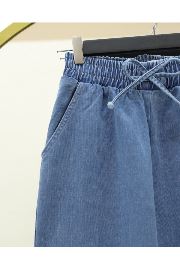 Beli Lastikli Cepli Bol Paça Kot Pantolon   -Koyu Mavi