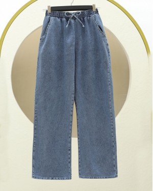 Beli Lastikli Cepli Bol Paça Kot Pantolon   -Tint