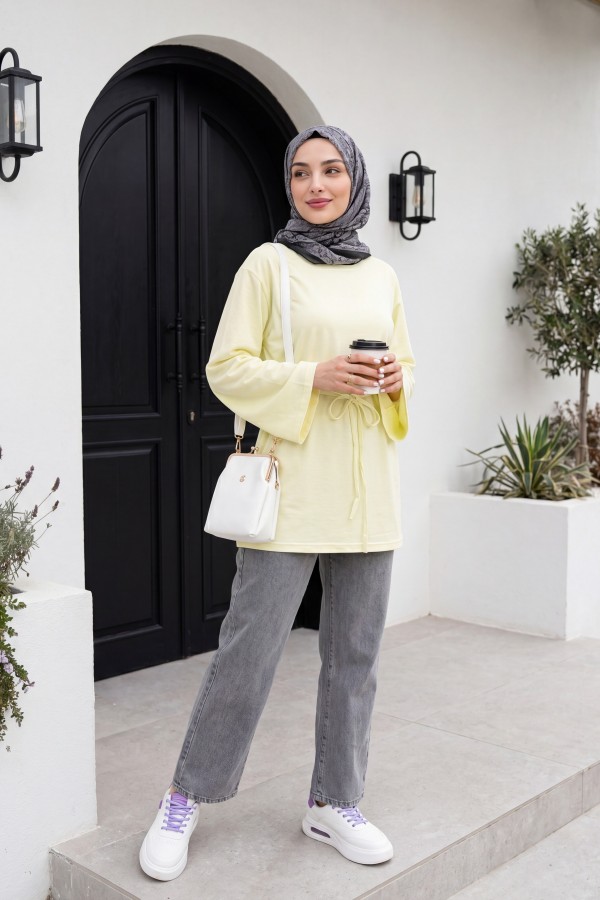 Beli Lastikli Cepli Bol Paça Kot Pantolon   -Füme