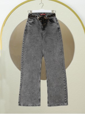 Palazzo Jeans with Scarf Detail  -Smoked 