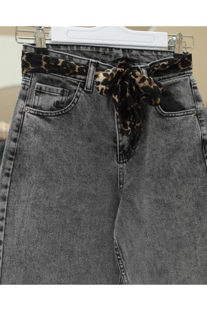 Palazzo Jeans with Scarf Detail  -Smoked 