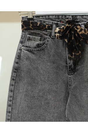 Palazzo Jeans with Scarf Detail  -Smoked 