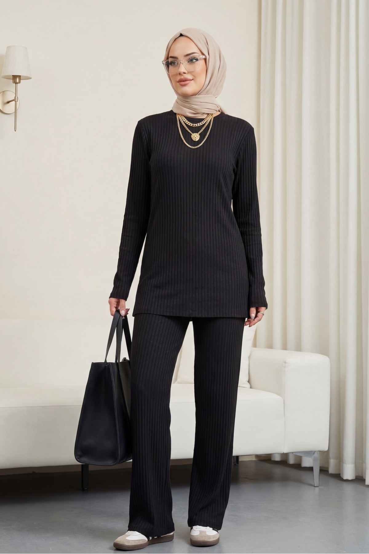 Crew Neck Camisole Set    -Anthracite