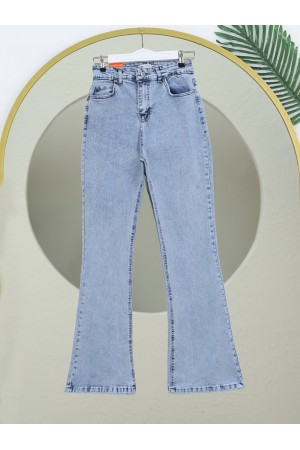İspanyol Paça Yüksek Bel Kot Pantolon   -Buz Mavi