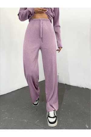 Bağcık Detaylı Salaş Fitilli Pantolon -Pudra