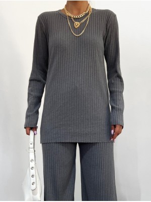 Crew Neck Camisole Set -Grey