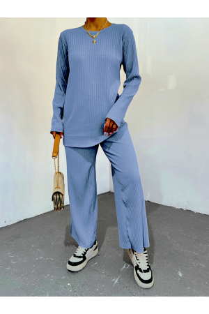 Crew Neck Camisole Set    -Blue