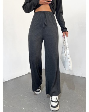 Bağcık Detaylı Salaş Fitilli Pantolon   -Antrasit