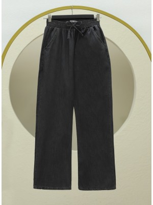 Beli Lastikli Cepli Bol Paça Kot Pantolon        -Antrasit