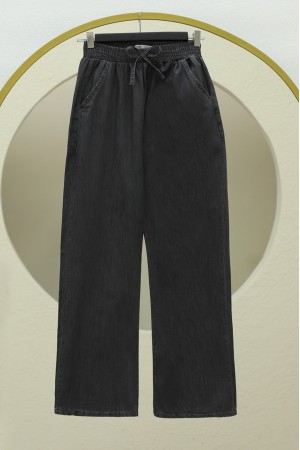 Beli Lastikli Cepli Bol Paça Kot Pantolon        -Antrasit