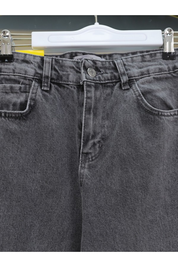 Çok Cepli Yüksek Bel Kot Pantolon  -Füme