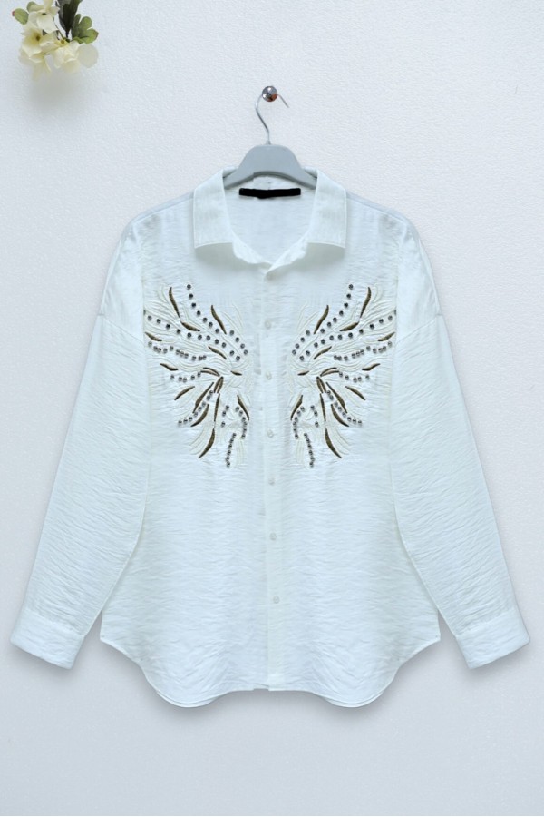 Stone And Embroidered Linen Shirt -Ecru