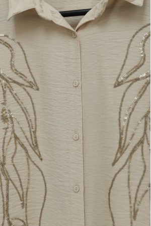 قميص الترتر بنمط أوراق الشجر -تدرجات البيج