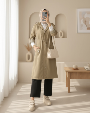 Striped Trench Coat  -Light Mink