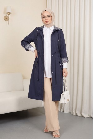 Astarı Çizgili Trençkot     -Laci