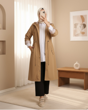 Striped Trench Coat     -Mink color