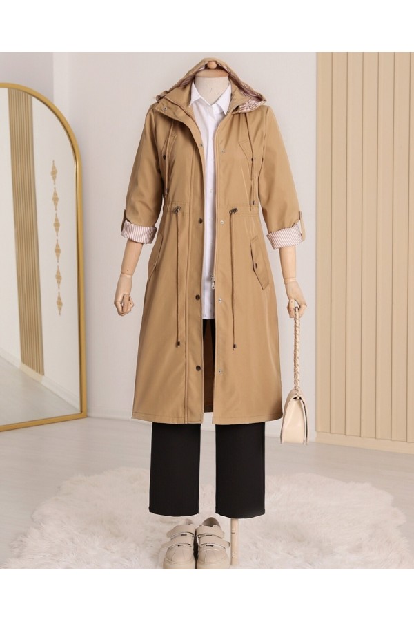 Striped Trench Coat     -Mink color