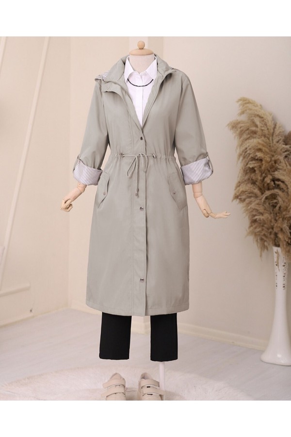Striped Trench Coat -Grey