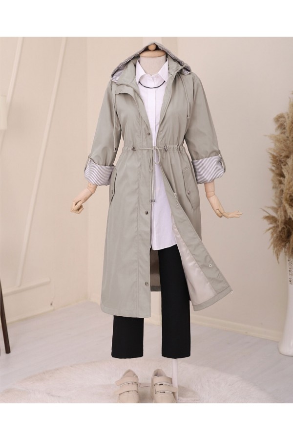 Striped Trench Coat -Grey