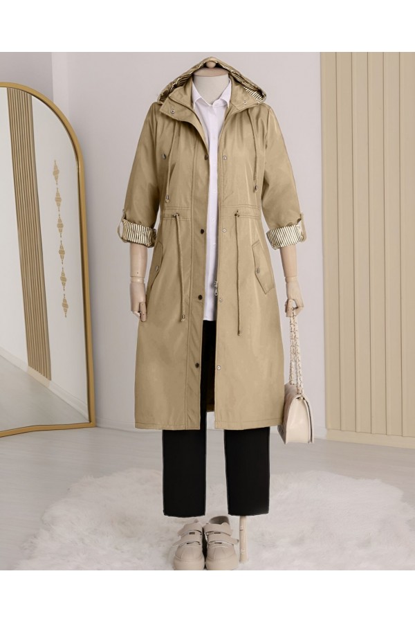 Striped Trench Coat -Mink color