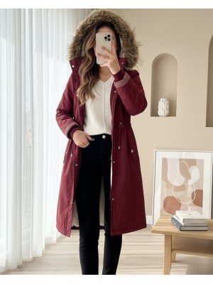 İçi Pelüş Çıkma Ķapşonlu Bondig Mont -Maroon