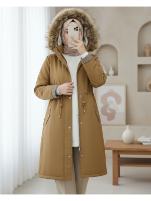 İçi Pelüş Çıkma Ķapşonlu Bondig Mont -Caramel