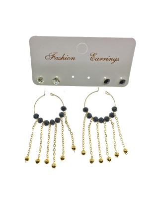 Gold Color Black Bead Stylish Hanging Handmade Combination Earrings 