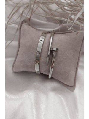 Silver Color Combined Heart Necklace Star Necklace Kartier Nail Bracelet and Cube Combination Bracelet 