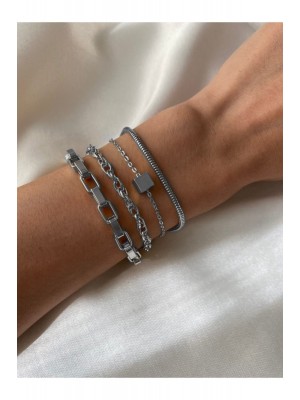 Silver Color Combined Heart Necklace Star Necklace Kartier Nail Bracelet and Cube Combination Bracelet 